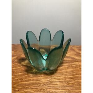 Recycled Art Glass Spain Madeira Flower Petal Bowl Candle Holder Trinket Dish